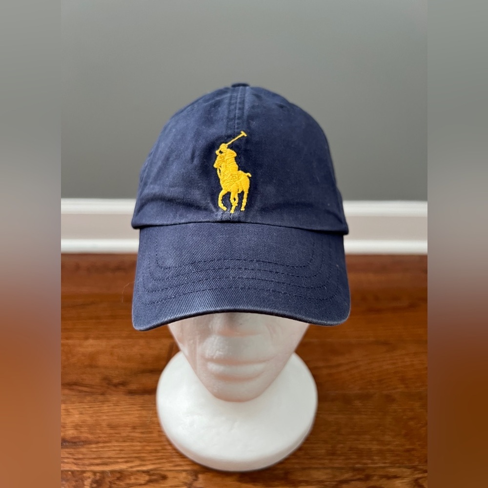VTG-Polo Ralph Lauren Navy/ Big Yellow Pony Adjustable Kids Hat Cap Strap Sz 4-7